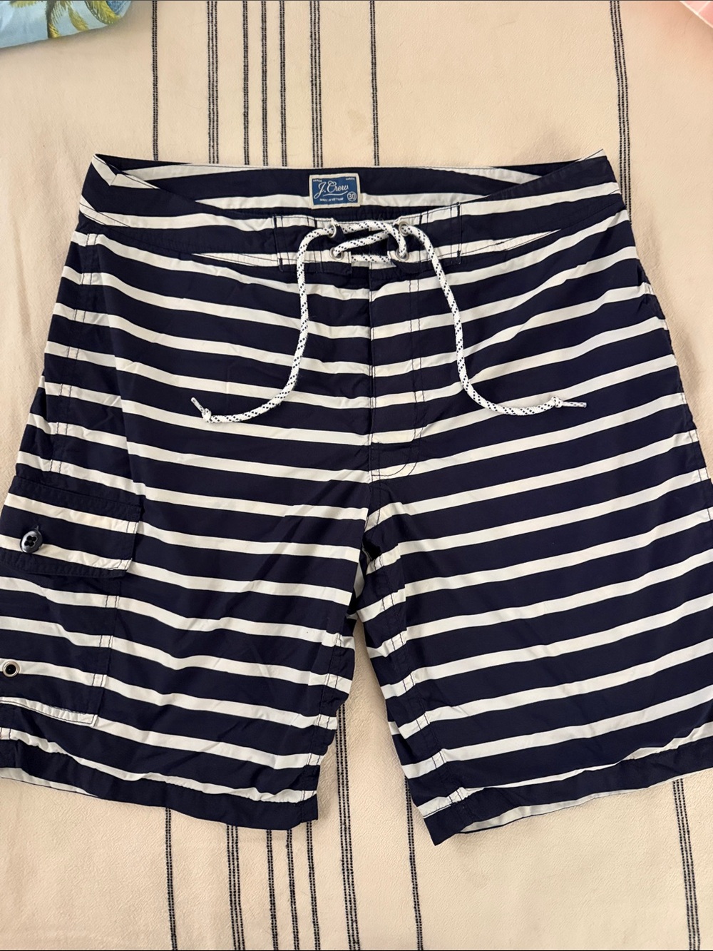 J. Crew Men's Navy & White Striped Swim Board Shorts
